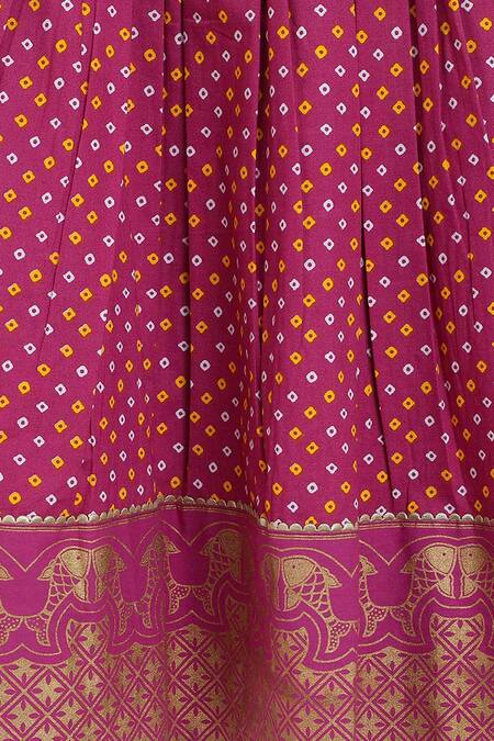 Tiber Taber_Purple Cotton Embroidery Bandhani Print Pleated Pattu Pavdai Dress_at_Aza_Fashions