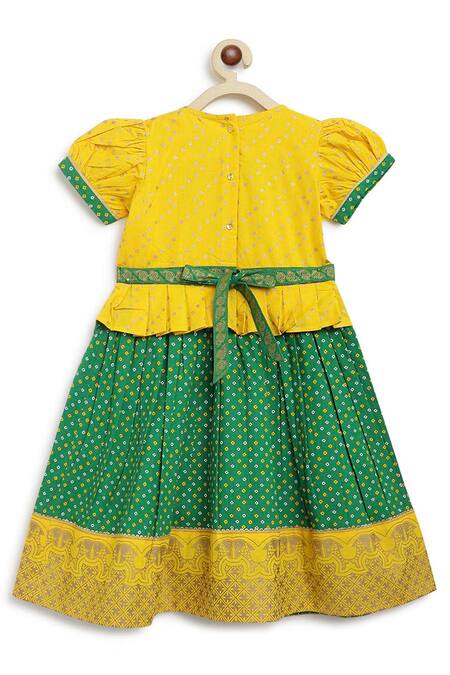 Buy_Tiber Taber_Yellow Cotton Pleated Pattu Pavdai Dress_Online_at_Aza_Fashions