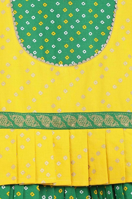 Shop_Tiber Taber_Yellow Cotton Pleated Pattu Pavdai Dress_Online_at_Aza_Fashions