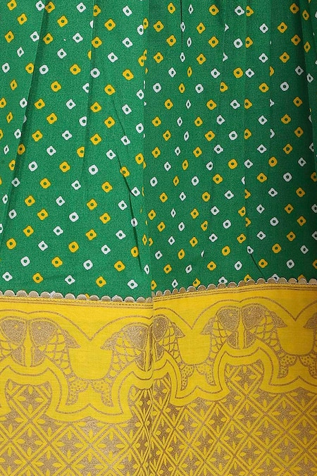 Tiber Taber_Yellow Cotton Pleated Pattu Pavdai Dress_at_Aza_Fashions