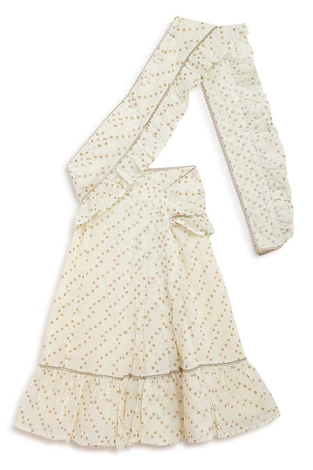 Shop_Tiber Taber_Cream Cotton Embroidery Pre-stitched Ruffle Saree With Blouse _Online_at_Aza_Fashions
