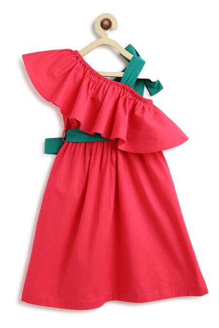 Shop Tiber Taber Pink Cotton Solid Ruffled Dress Online at Aza Fashions Shop_Tiber Taber_Pink Cotton Solid Ruffled Dress _Online_at_Aza_Fashions