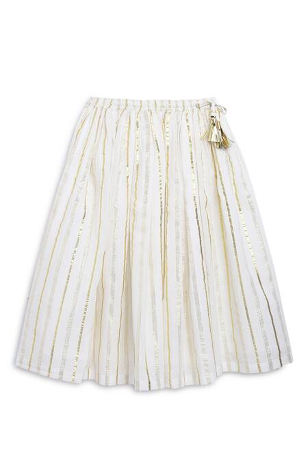 Shop Tiber Taber White Cotton Embroidery, Zari Stripe Pattern Lehenga Set Shop_Tiber Taber_White Cotton Embroidery, Zari Stripe Pattern Lehenga Set
