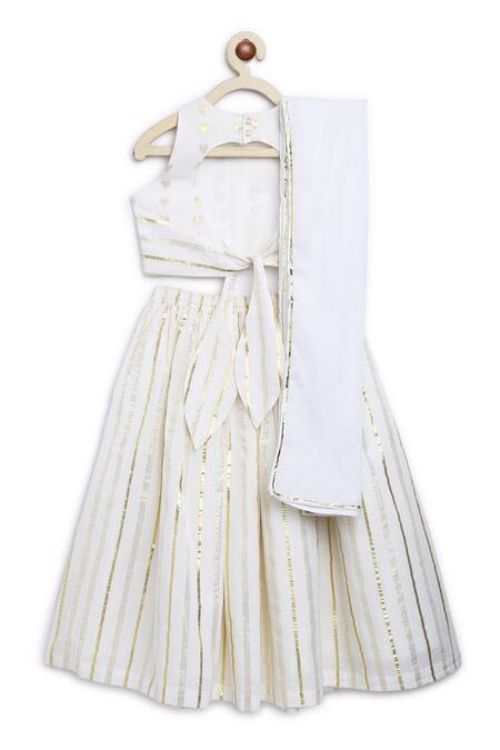 Shop Tiber Taber White Cotton Embroidery, Zari Stripe Pattern Lehenga Set Online at Aza Fashions Shop_Tiber Taber_White Cotton Embroidery, Zari Stripe Pattern Lehenga Set _Online_at_Aza_Fashions