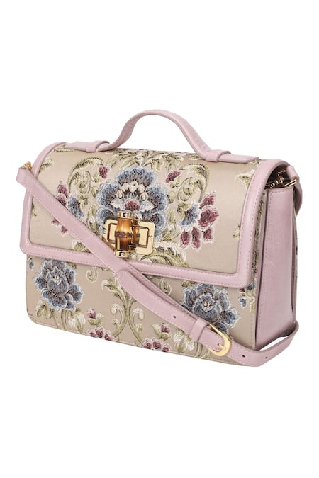 The Leather Garden_Purple Floral Pattern Tulip Leather Jacquard Shoulder Bag _Online_at_Aza_Fashions