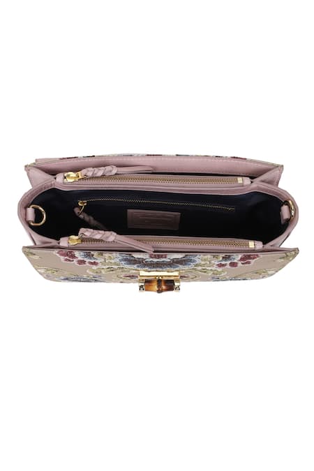 Shop_The Leather Garden_Purple Floral Pattern Tulip Leather Jacquard Shoulder Bag _Online_at_Aza_Fashions