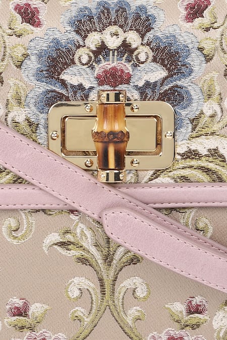 The Leather Garden_Purple Floral Pattern Tulip Leather Jacquard Shoulder Bag _at_Aza_Fashions