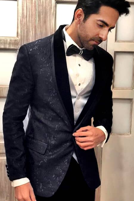 Rohit Gandhi + Rahul Khanna Black Linen Shawl Collar Tuxedo And Pant Set Online at Aza Fashions Rohit Gandhi + Rahul Khanna_Black Linen Shawl Collar Tuxedo And Pant Set _Online_at_Aza_Fashions