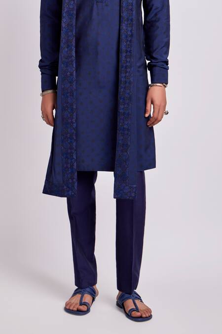 Buy Bubber Couture Blue Cotton, Silk Embroidery Tzar Motif Print Kurta With Pant Online at Aza Fashions Buy_Bubber Couture_Blue Cotton, Silk Embroidery Tzar Motif Print Kurta With Pant _Online_at_Aza_Fashions