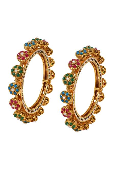 Tizora_Gold Plated Stones Studded Pacheli Bangles - Set Of 2 _Online_at_Aza_Fashions