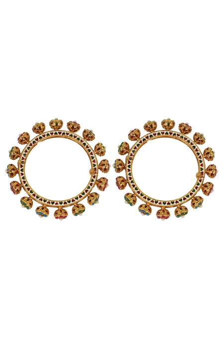 Shop_Tizora_Gold Plated Stones Studded Pacheli Bangles - Set Of 2 _Online_at_Aza_Fashions