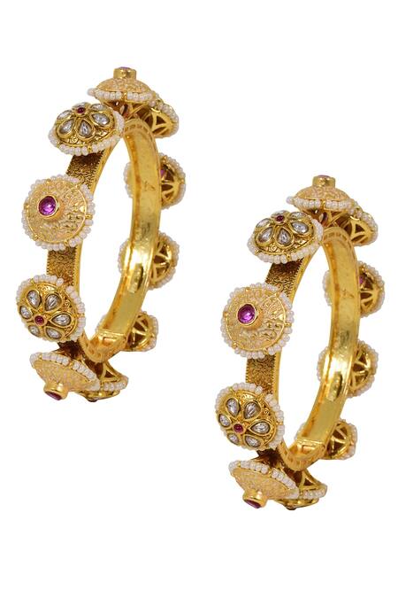 Tizora_White Diamonds Kundan And Meenakari Pacheli Bangles - Set Of 2 _Online_at_Aza_Fashions