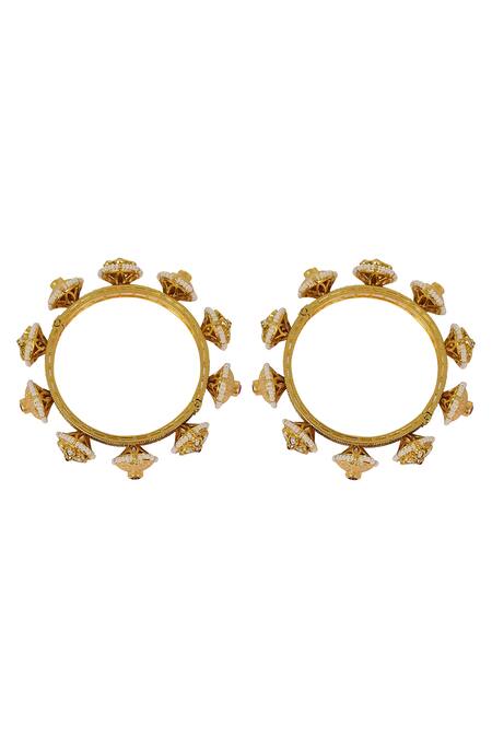 Shop_Tizora_White Diamonds Kundan And Meenakari Pacheli Bangles - Set Of 2 _Online_at_Aza_Fashions