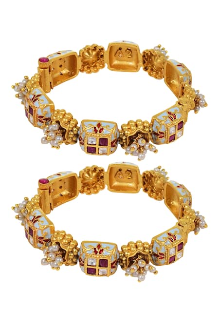 Tizora_Blue Meenakari Pacheli Bangles - Set Of 2_Online_at_Aza_Fashions