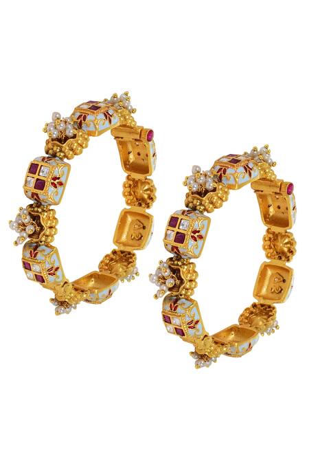 Buy_Tizora_Blue Meenakari Pacheli Bangles - Set Of 2_Online_at_Aza_Fashions