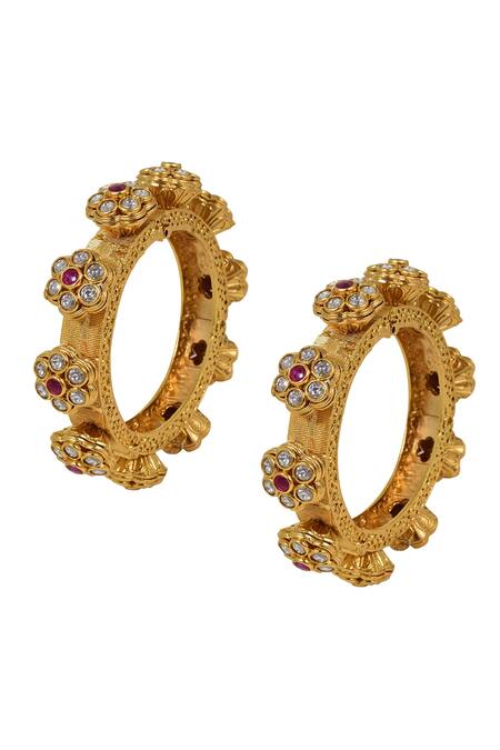 Tizora_White Diamonds Pacheli Kundan Studded Bangles - Set Of 2 _Online_at_Aza_Fashions