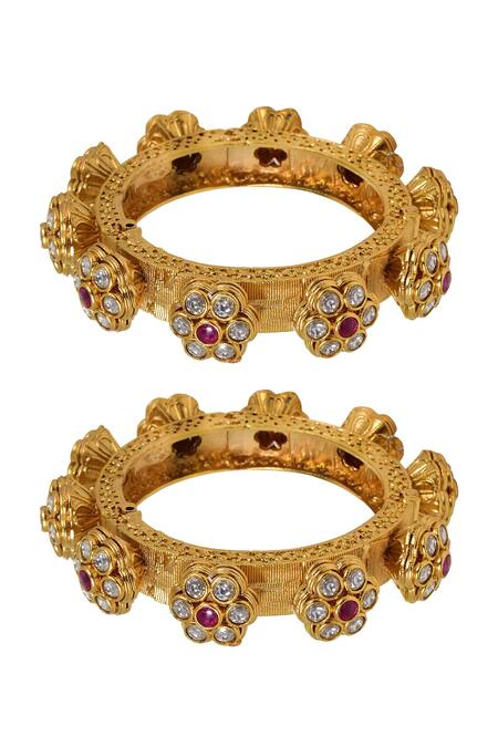 Buy_Tizora_White Diamonds Pacheli Kundan Studded Bangles - Set Of 2 _Online_at_Aza_Fashions