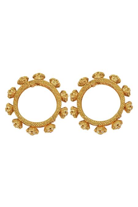 Shop_Tizora_White Diamonds Pacheli Kundan Studded Bangles - Set Of 2 _Online_at_Aza_Fashions