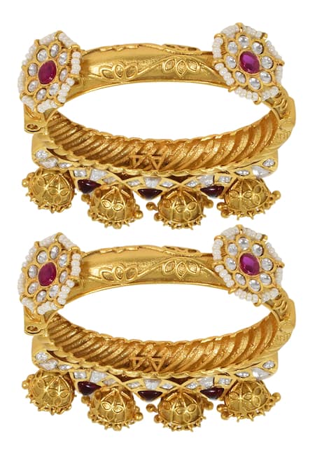 Tizora_White Diamonds, Stones Jhumki Latkans Pacheli Bangles - Set Of 2 _Online_at_Aza_Fashions