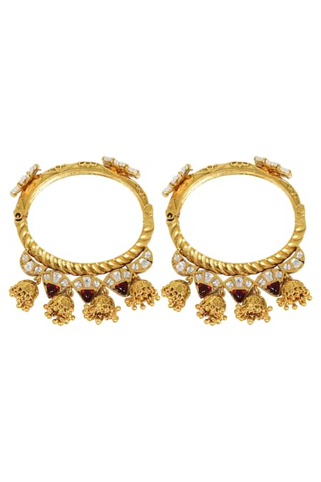 Buy_Tizora_White Diamonds, Stones Jhumki Latkans Pacheli Bangles - Set Of 2 _Online_at_Aza_Fashions