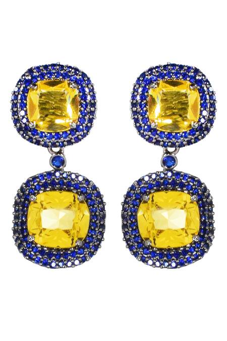 Tizora_Blue Crystals, Stones Studded Drop Earrings _Online_at_Aza_Fashions