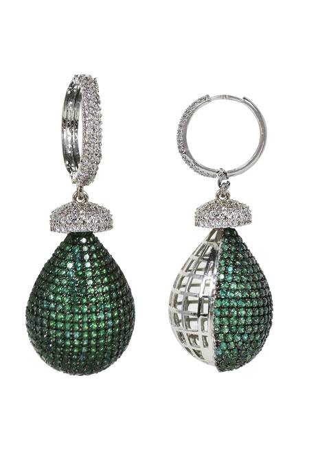 Buy_Tizora_White Fabric Flowers Studded Bali Earrings_Online_at_Aza_Fashions