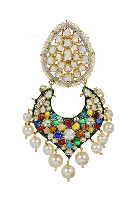 Tizora_Multi Color Stones, Gota Patti Embellished Chandbalis _Online_at_Aza_Fashions