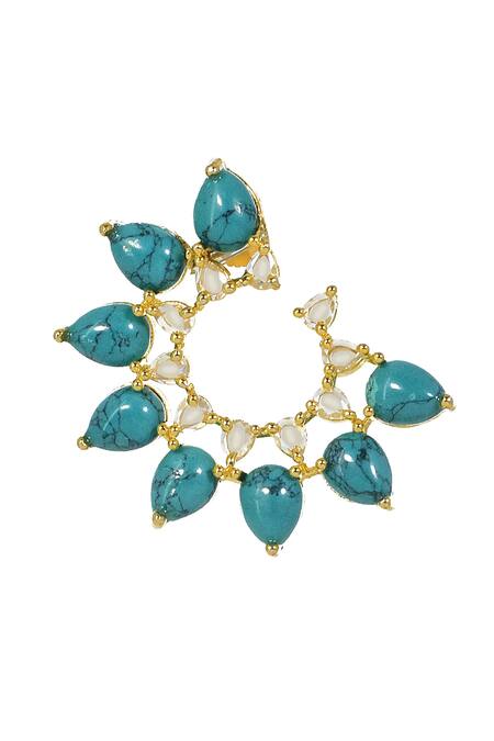 Tizora_Blue Fabric Flowers Studded Rosecut Earrings _Online_at_Aza_Fashions