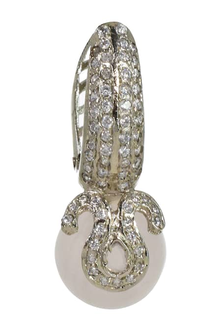 Tizora_Pink Fabric Flowers, Diamonds Quartz Drop Bali Earrings _Online_at_Aza_Fashions