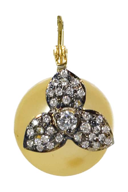 Tizora_Yellow Fabric Flowers, Diamonds Fresh Water Pearl Drop Earrings _Online_at_Aza_Fashions