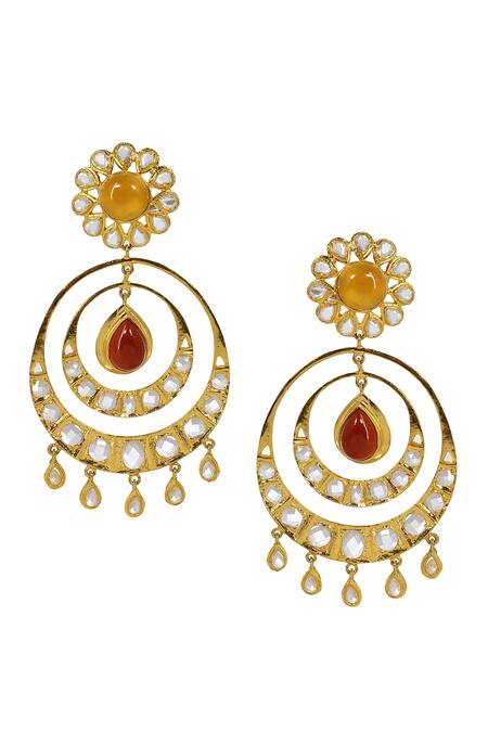 Buy_Tizora_Red Fabric Flowers Onyx Kundan Embellished Tiered Chandbalis _Online_at_Aza_Fashions