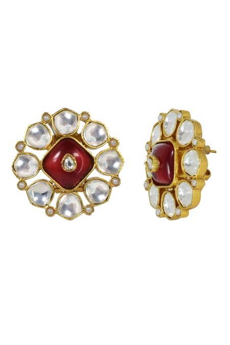 Tizora_White Stones Embellished Stud Earrings_Online_at_Aza_Fashions