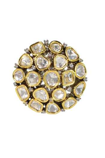 Tizora_White Diamonds, Stones Kundan Studded Dome Top Earrings_Online_at_Aza_Fashions