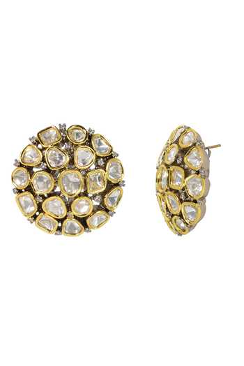 Buy_Tizora_White Diamonds, Stones Kundan Studded Dome Top Earrings_Online_at_Aza_Fashions