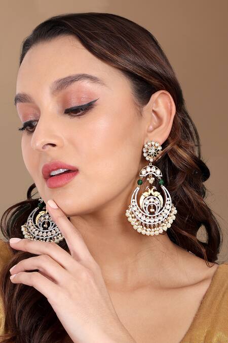 Buy_Tizora_White Pearls, Fabric Flowers Meena Chandbali Earrings _Online_at_Aza_Fashions