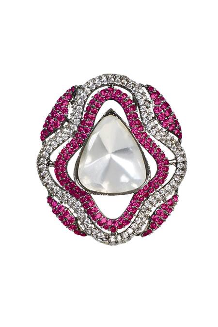 Buy_Tizora_White Fabric Flowers, Diamonds Quatrefoil Shaped Earrings _Online_at_Aza_Fashions