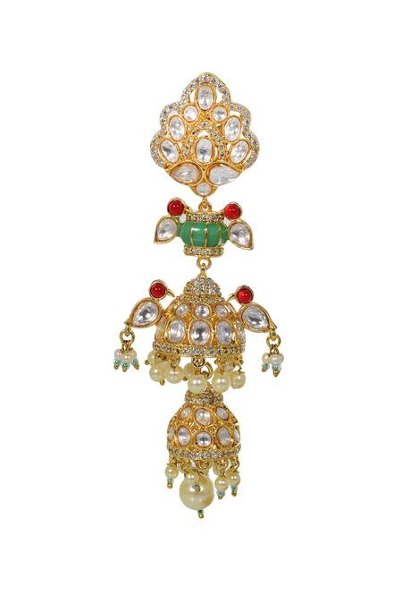 Tizora_Multi Color Kundan Double Layered Jhumkas _Online_at_Aza_Fashions