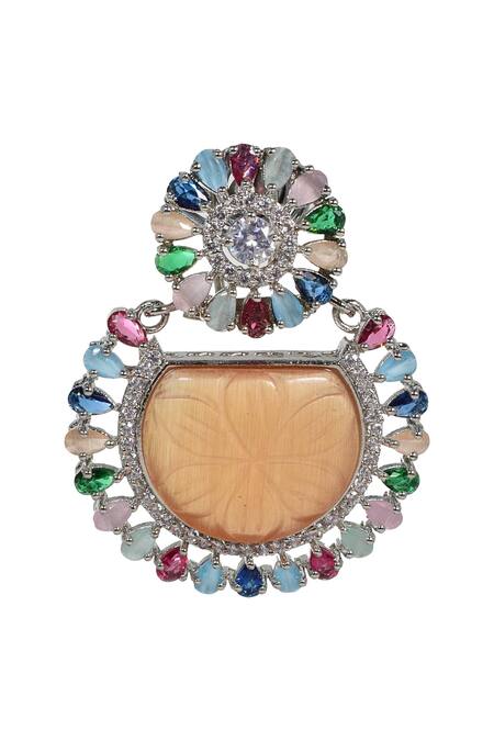 Tizora_Multi Color Diamonds, Stones Floral Faux Earrings _Online_at_Aza_Fashions