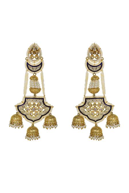 Tizora_Gold Plated Metallic Thread, Pearls, Zari Meenakari Studded Earrings _Online_at_Aza_Fashions