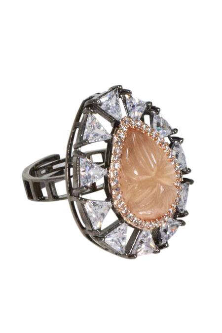 Buy_Tizora_White Diamonds, Stones Carved Earrings And Ring Set _Online_at_Aza_Fashions