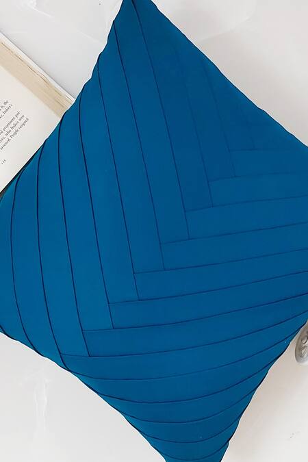 Buy_Throwpillow_Blue Blend Of Cotton And Polyester Pleated Cushion Cover_Online_at_Aza_Fashions