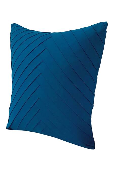 Shop_Throwpillow_Blue Blend Of Cotton And Polyester Pleated Cushion Cover_Online_at_Aza_Fashions