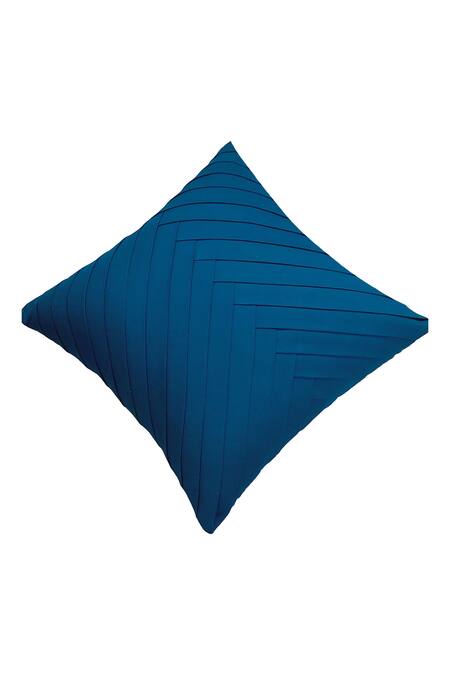 Throwpillow_Blue Blend Of Cotton And Polyester Pleated Cushion Cover_at_Aza_Fashions