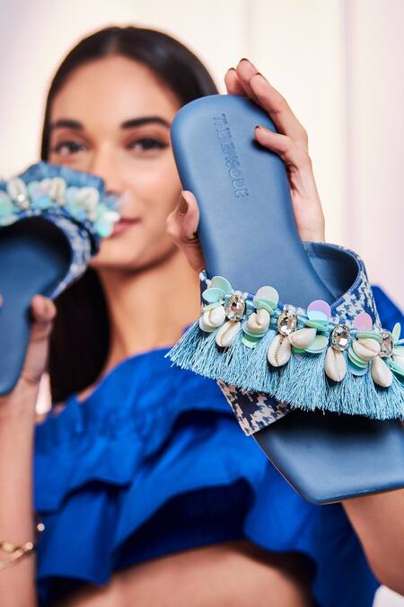 The Episode Blue Sequins And Stones Anchor Me Embellished Flats Online at Aza Fashions The Episode_Blue Sequins And Stones Anchor Me Embellished Flats _Online_at_Aza_Fashions