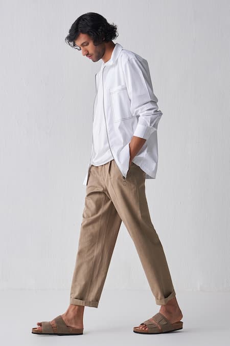 Three White Poplin Embroidery Full Sleeve Shirt Online at Aza Fashions Three_White Poplin Embroidery Full Sleeve Shirt _Online_at_Aza_Fashions