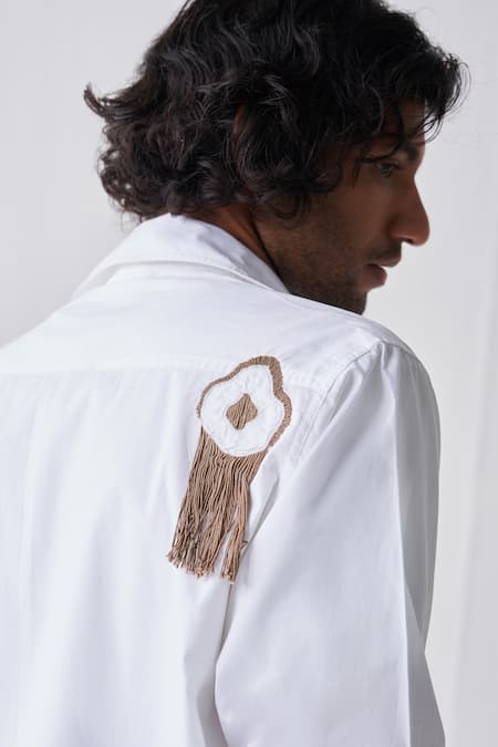 Buy Three White , Handloom Fringe Solid Shirt And Pant Set Online at Aza Fashions Buy_Three_White , Handloom Fringe Solid Shirt And Pant Set_Online_at_Aza_Fashions