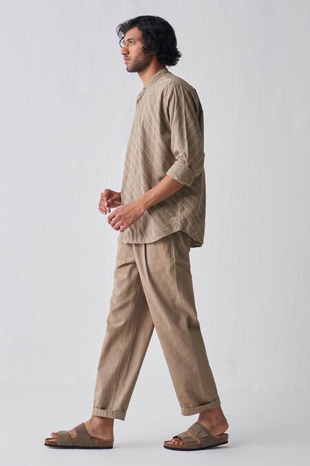 Buy_Three_Green Handloom Cotton Embroidery Handwoven Shirt And Pant Set_Online_at_Aza_Fashions