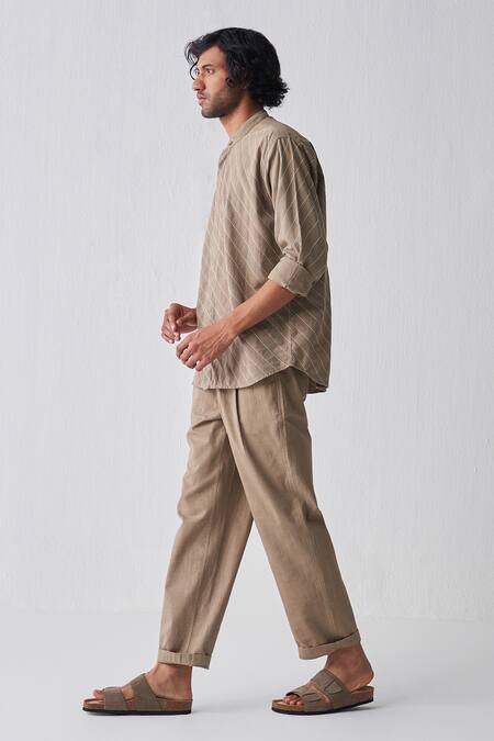 Buy Three Green Handloom Cotton Embroidery Handwoven Shirt Online at Aza Fashions Buy_Three_Green Handloom Cotton Embroidery Handwoven Shirt_Online_at_Aza_Fashions