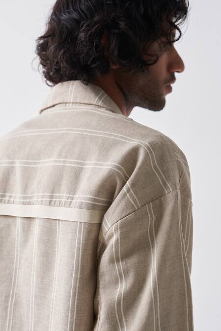 Shop Three Beige Handloom Cotton Handwoven Jacket And Pant Set Online at Aza Fashions Shop_Three_Beige Handloom Cotton Handwoven Jacket And Pant Set_Online_at_Aza_Fashions