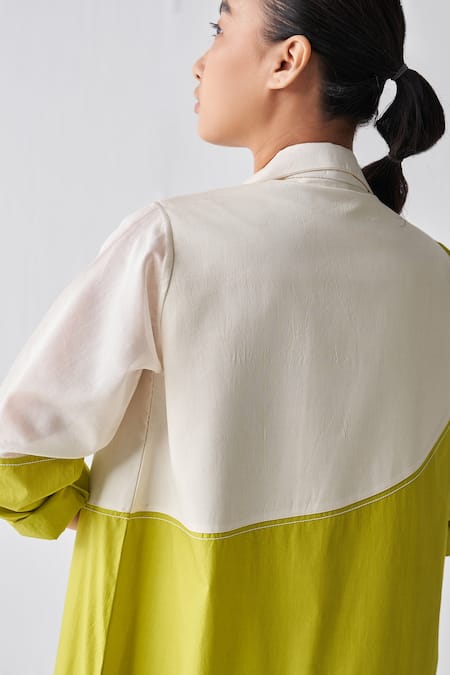 Buy Three Green Chanderi, Tencel Applique Collared Moon Jacket Online at Aza Fashions Buy_Three_Green Chanderi, Tencel Applique Collared Moon Jacket _Online_at_Aza_Fashions